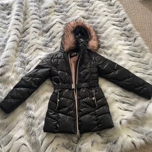 Girls Michael Kors puffer insulated hoped jacket fur trim.